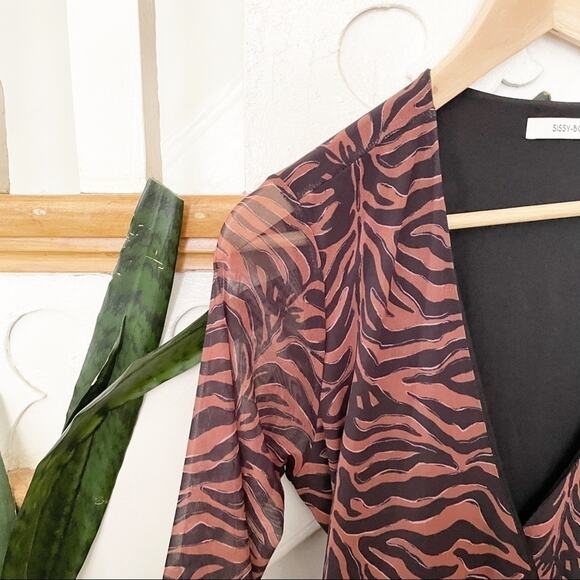 sissy boy brown black zebra print wrap mini dress - Picture 2 of 7